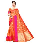 Orange woven cotton silk saree with blouse