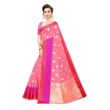 Pink woven cotton silk saree with blouse 2