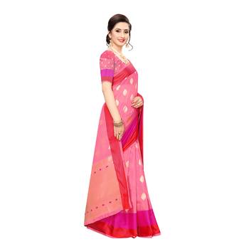 Pink woven cotton silk saree with blouse 3