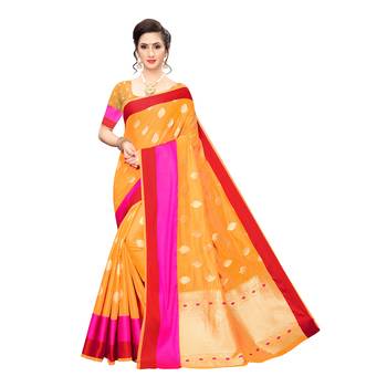 Yellow woven cotton silk saree with blouse 1