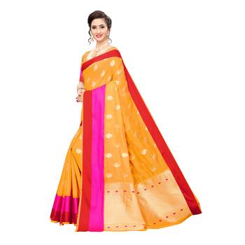 Yellow woven cotton silk saree with blouse 2