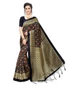 Black printed art silk saree with blouse