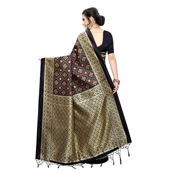 Black printed art silk saree with blouse 4