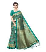 Green printed art silk saree with blouse