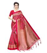 Pink printed art silk saree with blouse