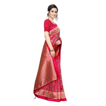 Pink printed art silk saree with blouse 3