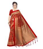 Red printed art silk saree with blouse