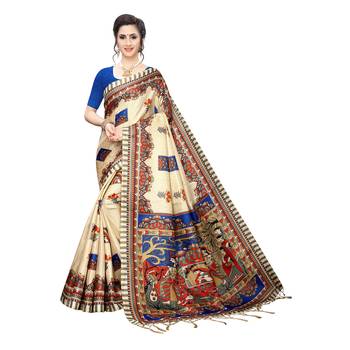 Blue printed khadi saree with blouse 1