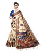 Blue printed khadi saree with blouse