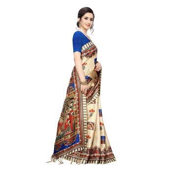 Blue printed khadi saree with blouse 3