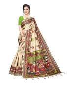 Green printed khadi saree with blouse