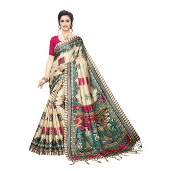 Pink printed khadi saree with blouse 1