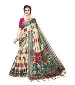 Pink printed khadi saree with blouse