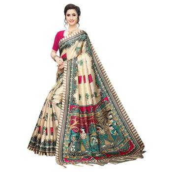 Pink printed khadi saree with blouse 2
