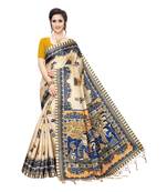 Yellow printed khadi saree with blouse