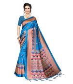 Blue printed khadi saree with blouse