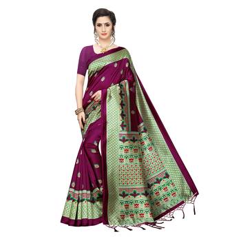 Magenta printed khadi saree with blouse 1