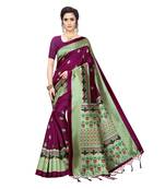 Magenta printed khadi saree with blouse