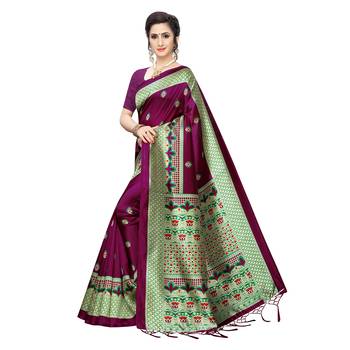 Magenta printed khadi saree with blouse 2