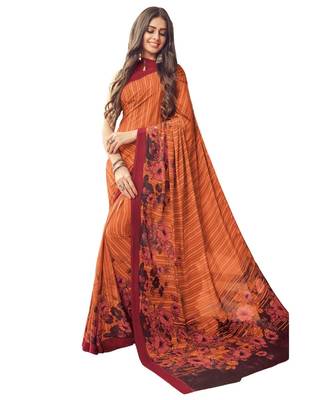 Women's Orange & Maroon Crepe Printed Saree With Blouse Piece 1
