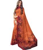 Women's Orange & Maroon Crepe Printed Saree With Blouse Piece