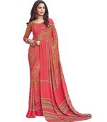 Women's Peach & Beige Crepe Printed Saree With Blouse Piece