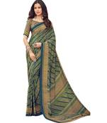 Women's Green & Beige Crepe Printed Saree With Blouse Piece