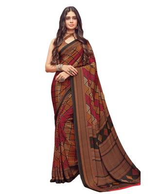 Women's Multicolor Crepe Printed Saree With Blouse Piece 1