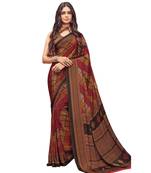Women's Multicolor Crepe Printed Saree With Blouse Piece