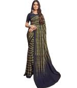 Women's Bronze Green & Black Crepe Printed Saree With Blouse Piece