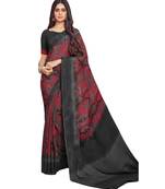 Women's Red & Grey Crepe Printed Saree With Blouse Piece