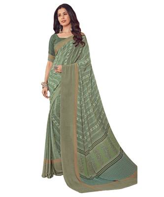 Women's Pale Green Crepe Printed Saree With Blouse Piece 1
