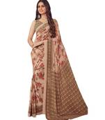 Women's Beige & Brown Crepe Printed Saree With Blouse Piece