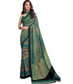 Women's Turquoise & Beige Crepe Printed Saree With Blouse Piece