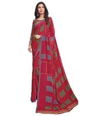 Women's Maroon & Green Crepe Printed Saree With Blouse Piece 1