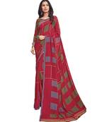 Women's Maroon & Green Crepe Printed Saree With Blouse Piece