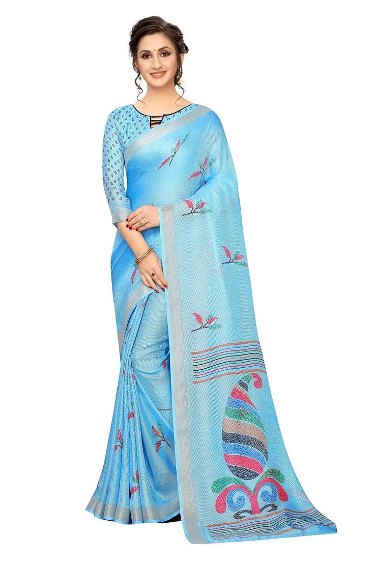 Women'S Designer  Linen Cotton Saree With Designer Blouse