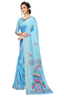 Women'S Designer  Linen Cotton Saree With Designer Blouse 2