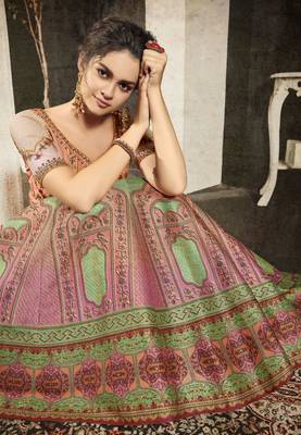 Green Embroidered Silk Semi Stitched Lehenga 4