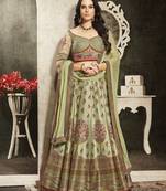 Green Embroidered Silk Semi Stitched Lehenga
