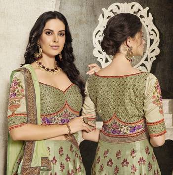 Green Embroidered Silk Semi Stitched Lehenga 3
