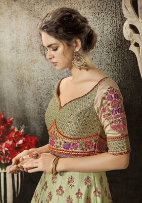 Green Embroidered Silk Semi Stitched Lehenga 4