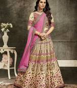 Cream Embroidered Silk Semi Stitched Lehenga