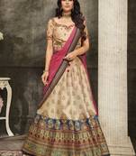 Cream Embroidered Silk Semi Stitched Lehenga