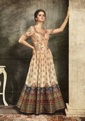 Cream Embroidered Silk Semi Stitched Lehenga 2