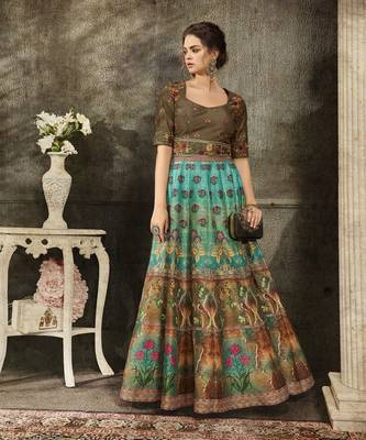Green Embroidered Silk Semi Stitched Lehenga 2