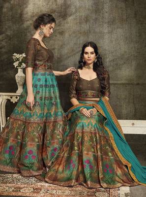 Green Embroidered Silk Semi Stitched Lehenga 3