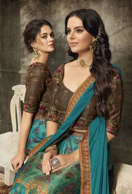 Green Embroidered Silk Semi Stitched Lehenga 4