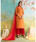 Partywear Orange Jam Cotton Silk Un-Stitched Plazzo Suits