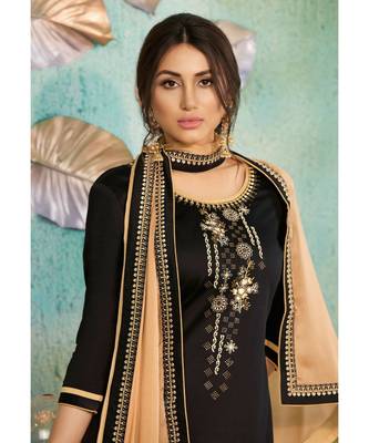 Partywear Black Jam Cotton Silk Un-Stitched Plazzo Suits 2
